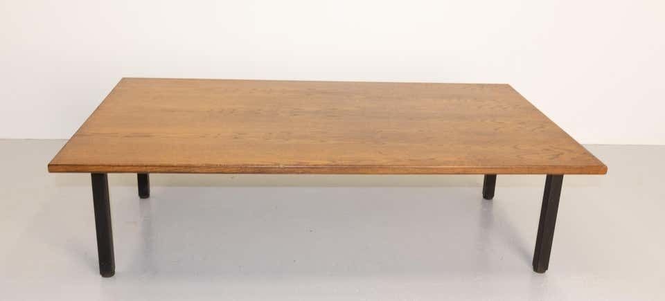 French Coffee Table, Massive Oak And Metal, Circa 1970 photo for sale
