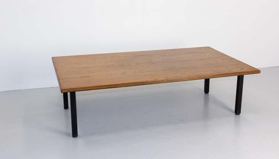 French Coffee Table, Massive Oak And Metal, Circa 1970 photo buy