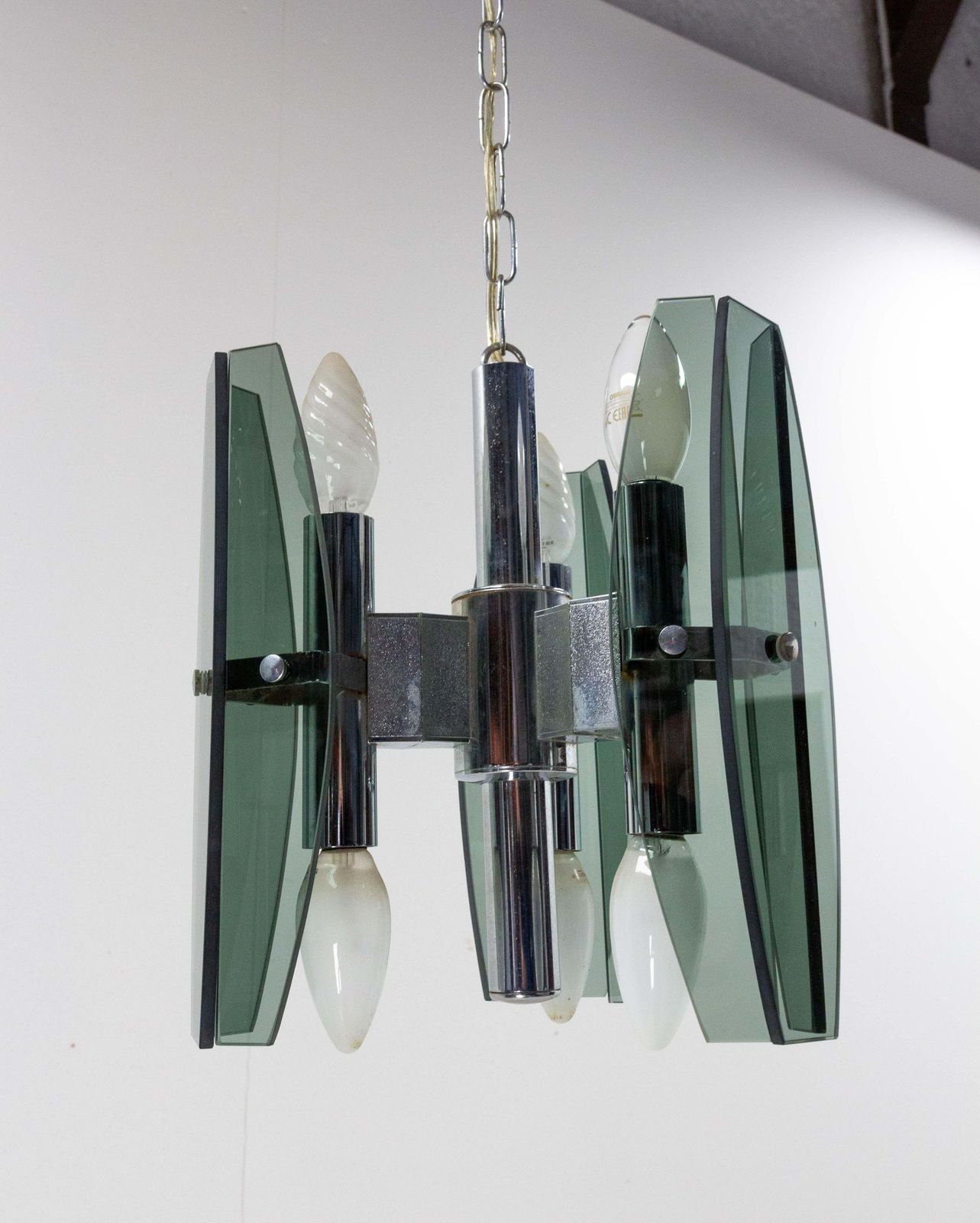 French Chandelier Ceiling Pendant Lustre Glass And Metel C. 1970 photo furniture