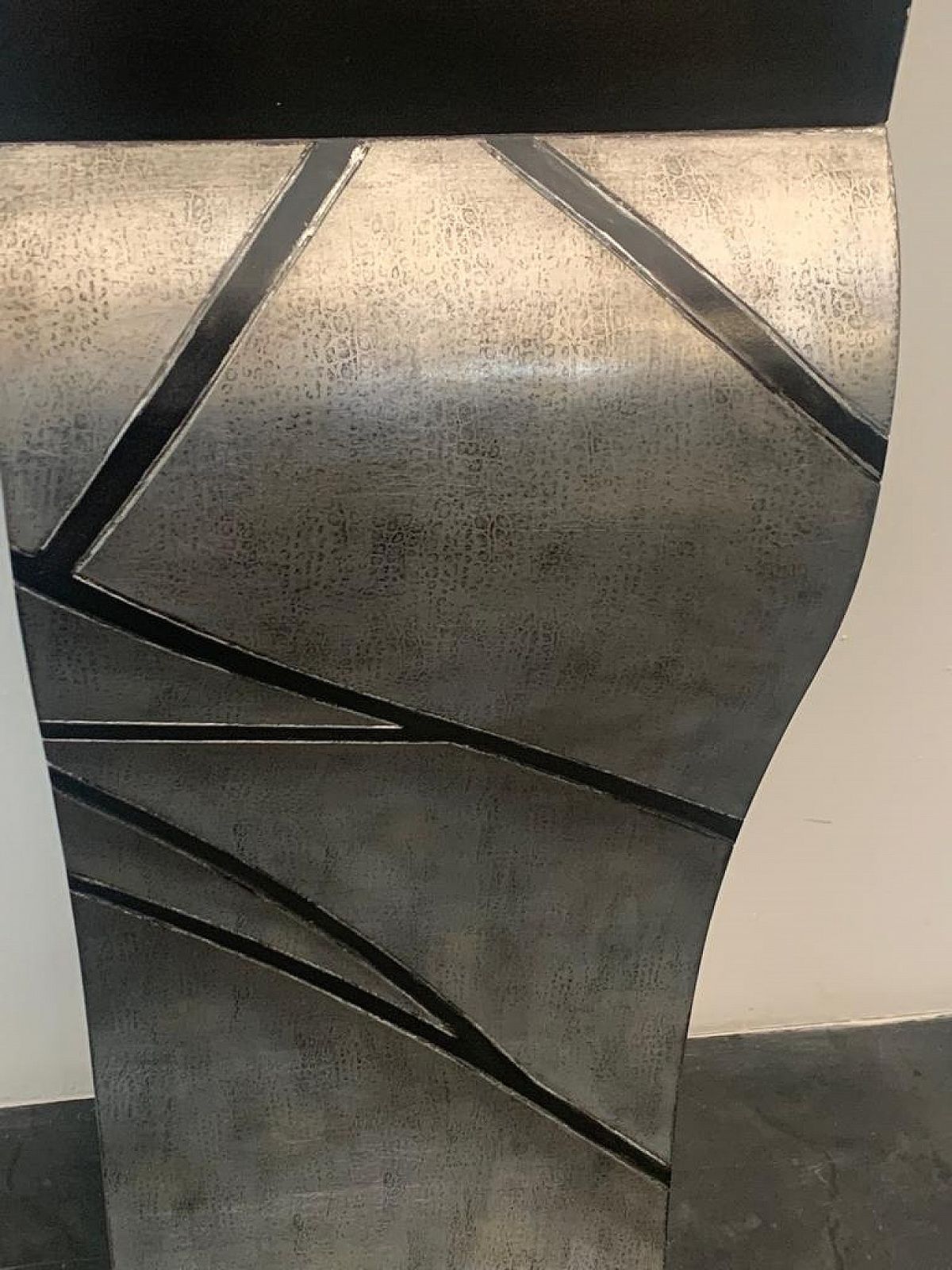 Patinated Silver Leaf Pedestal With Black Lacquered Engraved Lines, 1960s photo for sale