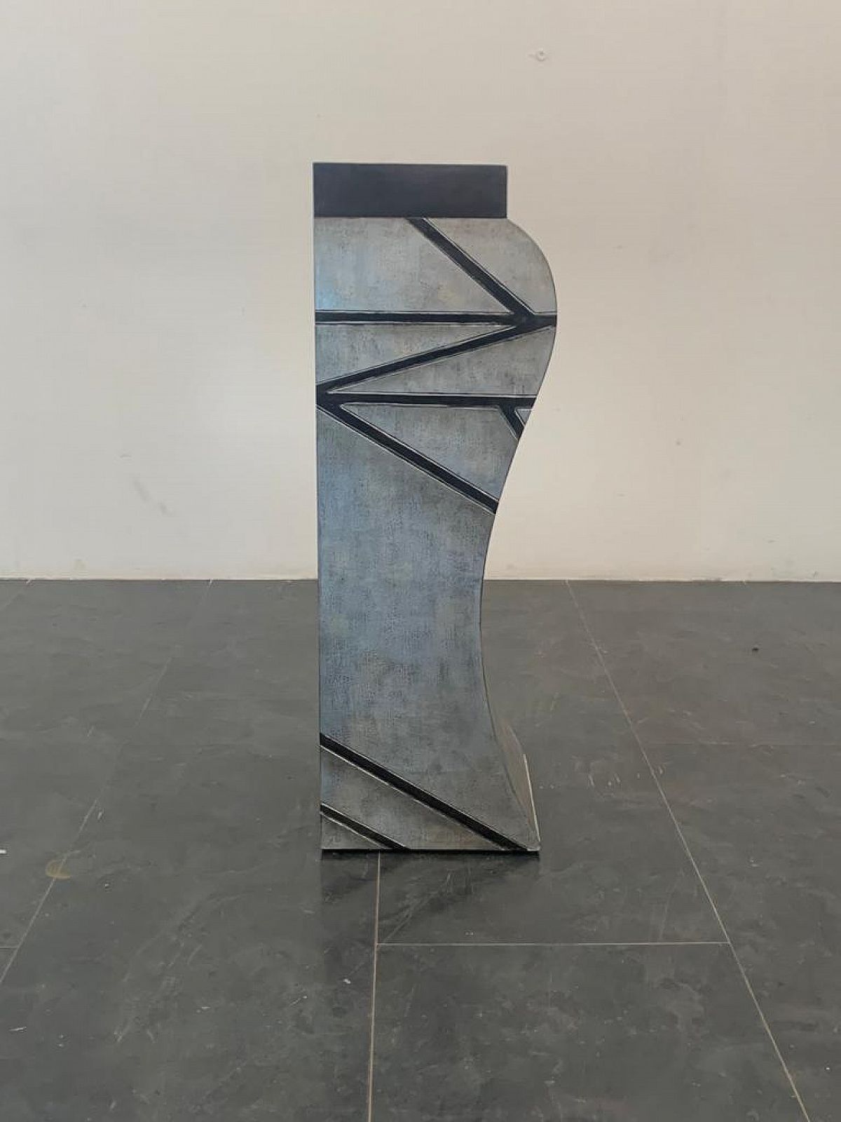 Home Decor Patinated Silver Leaf Pedestal With Black Lacquered Engraved Lines, 1960s photo