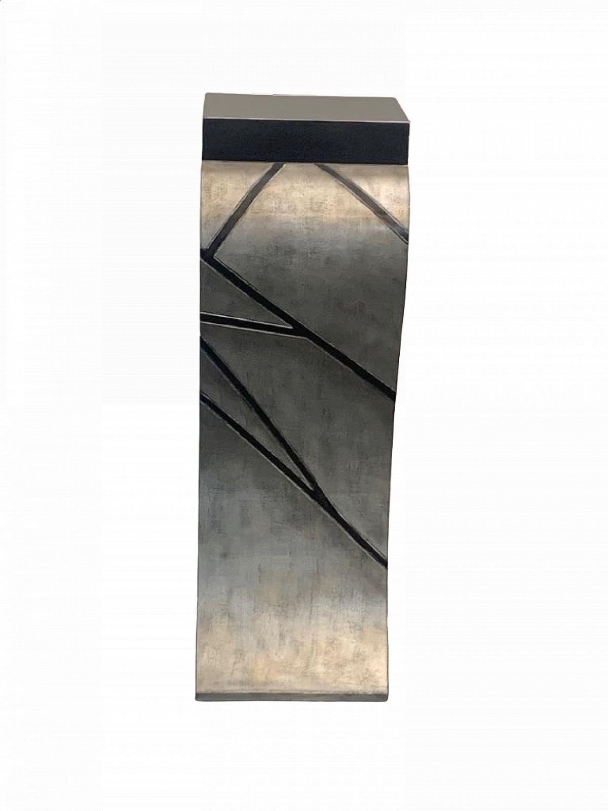 photo vinterior Patinated Silver Leaf Pedestal With Black Lacquered Engraved Lines, 1960s