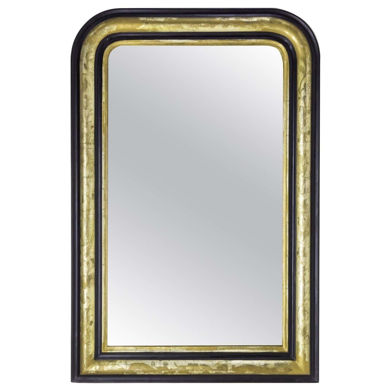 Miroir Louis-Philippe en stuc imitation bois et dorure, vers 1870