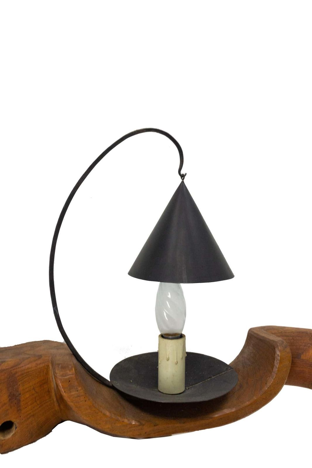 French Pair Of Sconces Yoke Elm And Iron Double Lamps Mid Century photo 1822.4