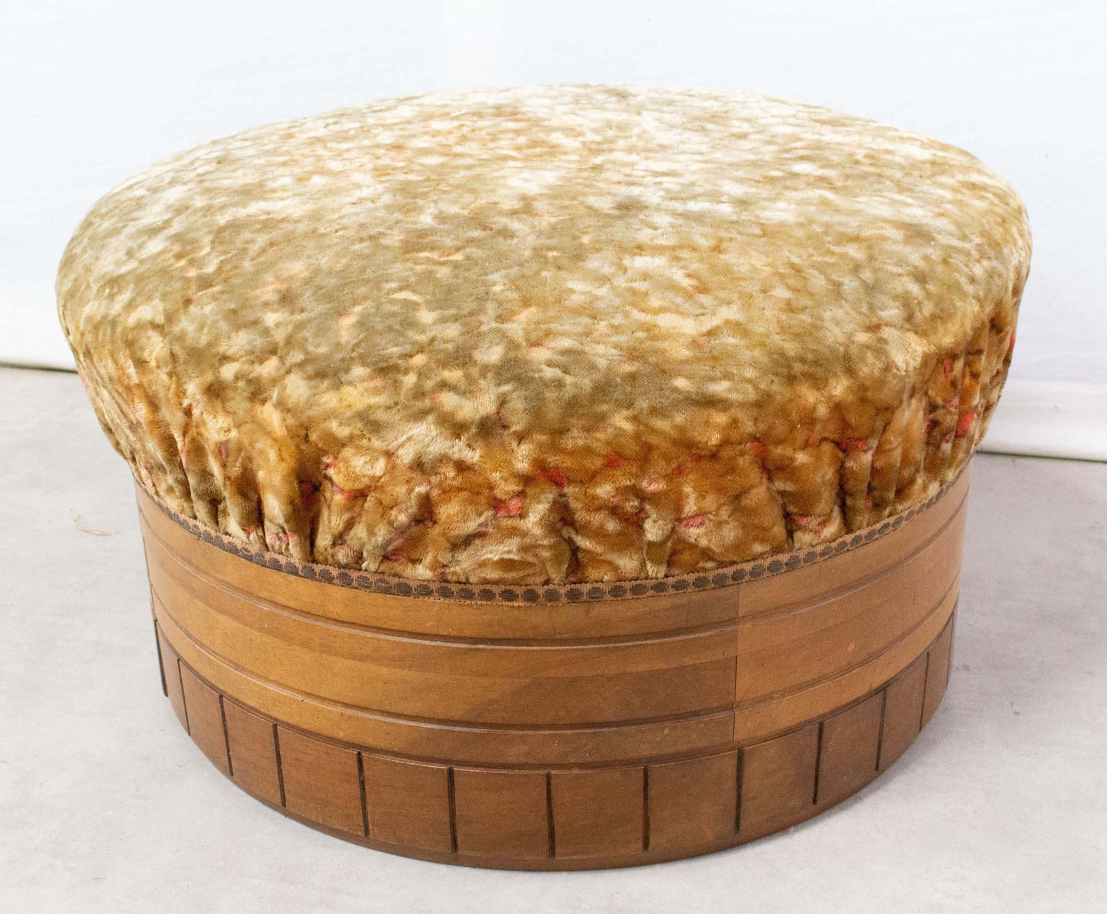 French Art Deco Ottoman Pouf Wood And Upholstery, Mid Century photo for sale