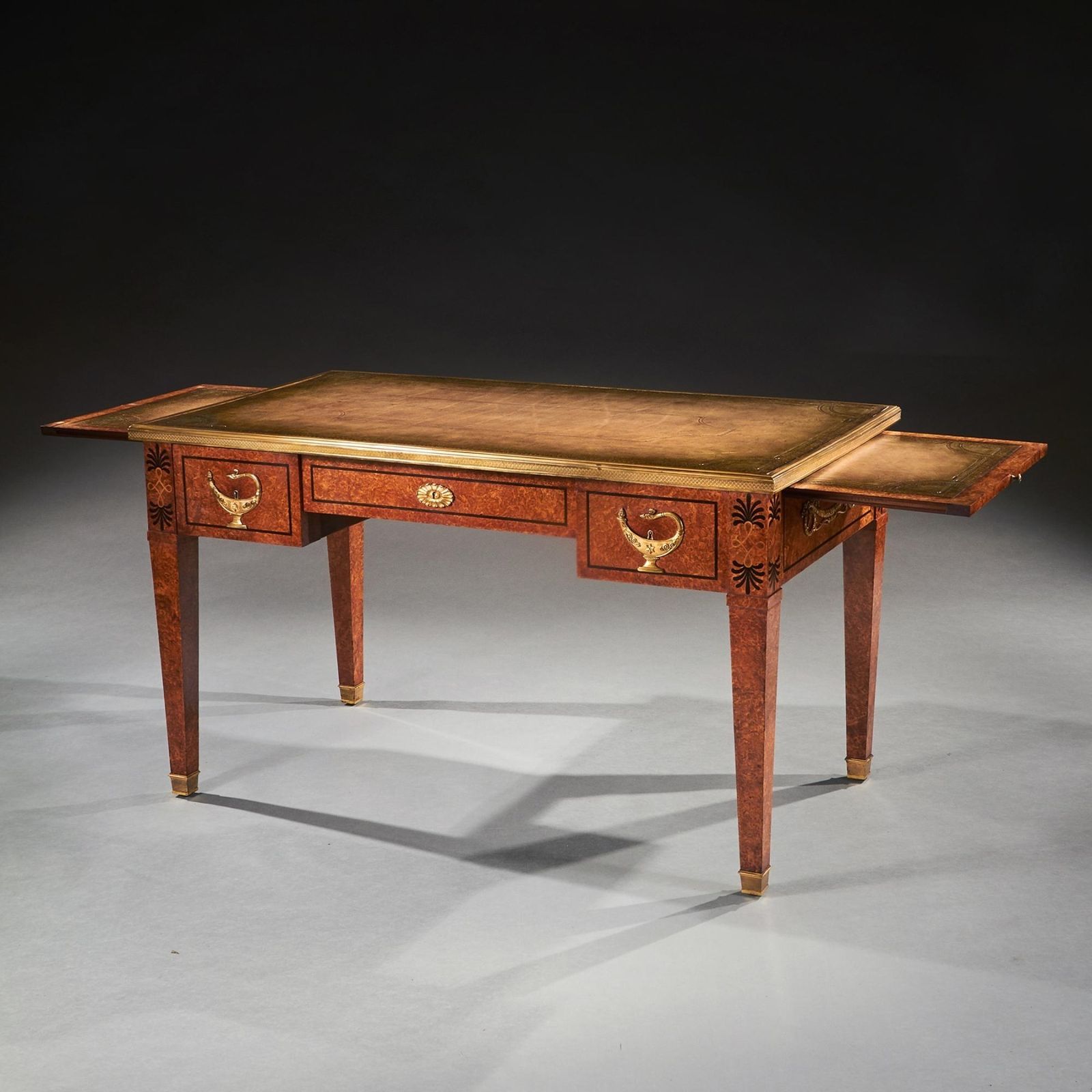 Fine 19th Century French Neoclassical Style Amboyna And Gilt Bronze Mounted Writing Table photo vintage