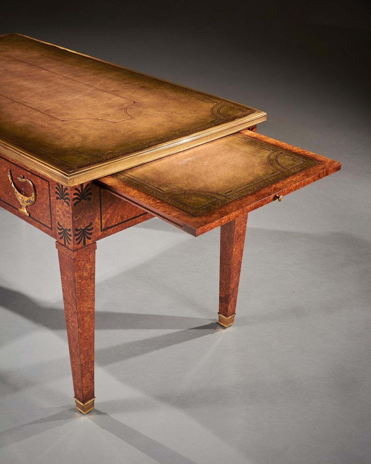 photo furniture Fine 19th Century French Neoclassical Style Amboyna And Gilt Bronze Mounted Writing Table