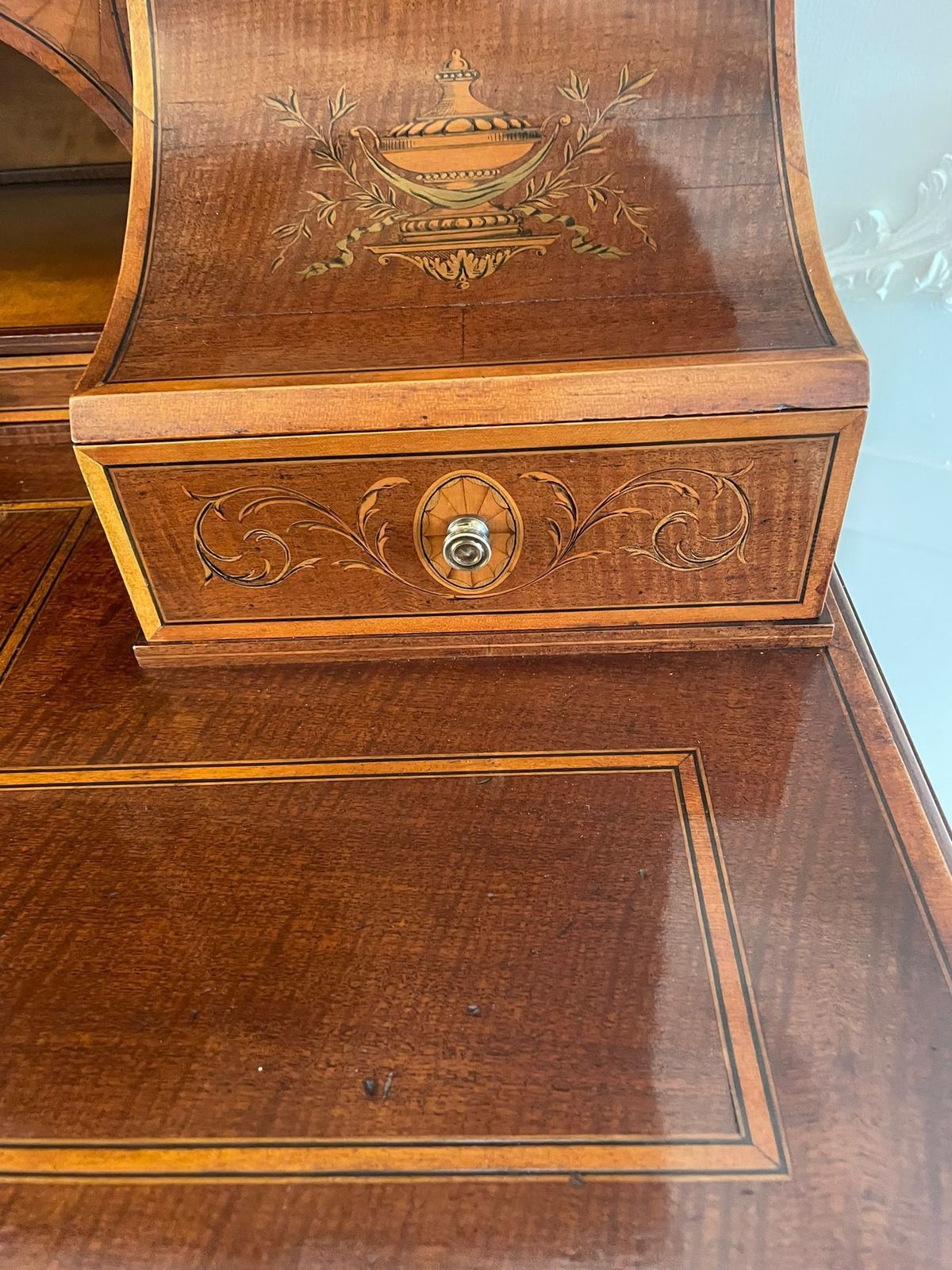 Outstanding Quality Antique Inlaid Mahogany Freestanding Desk photo furniture