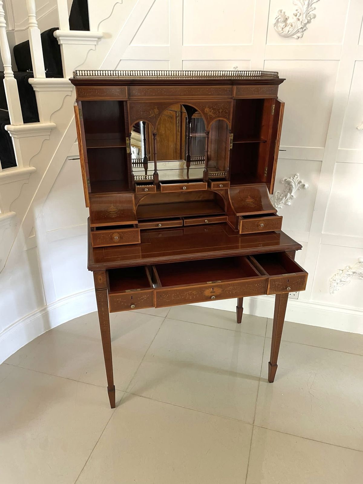 Outstanding Quality Antique Inlaid Mahogany Freestanding Desk photo Furniture