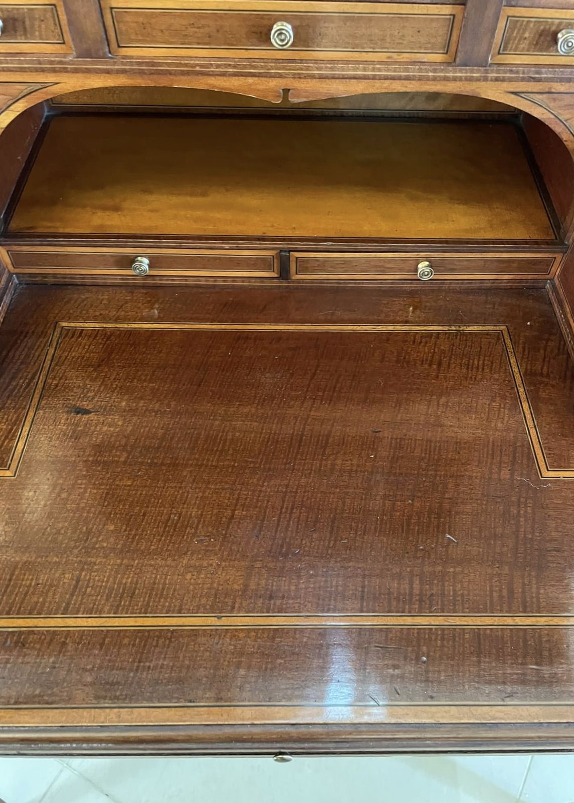 photo furniture Outstanding Quality Antique Inlaid Mahogany Freestanding Desk