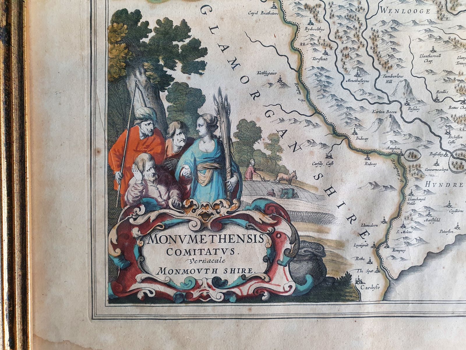 17th Century Hand Coloured Map Of Monmouth Shire photo Art