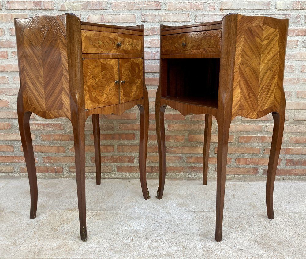 Early 20th Century French Bedside Tables Or Nightstands In Marquetry And Iron Hardware, 1920s, Set Of 2 photo furniture