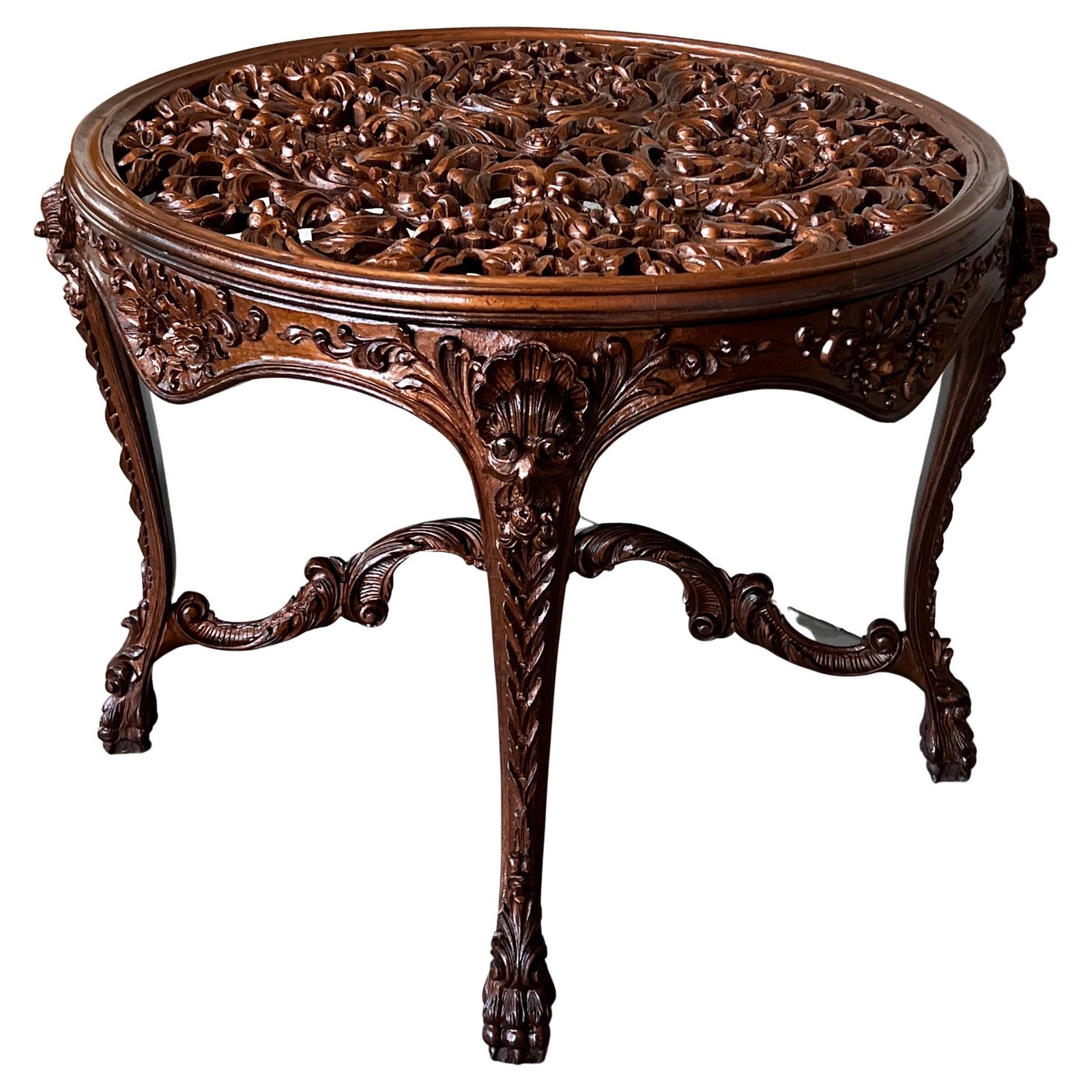 20th Mariano Garcia Spanish Side Table With Highly Carved Top And Legs
