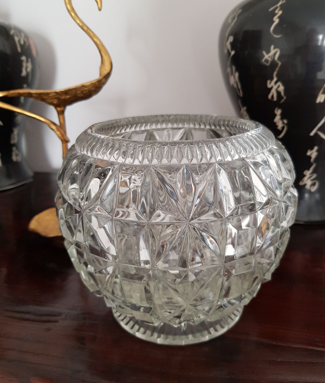 Heavy Vintage Crystal Spherical Vase photo Home Decor