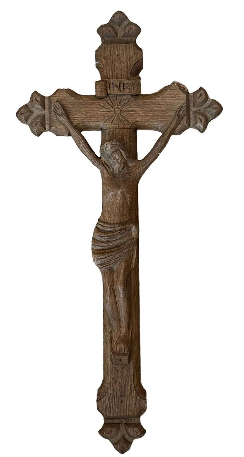 Antiqque Oak French Crucifix, Early 20th Century