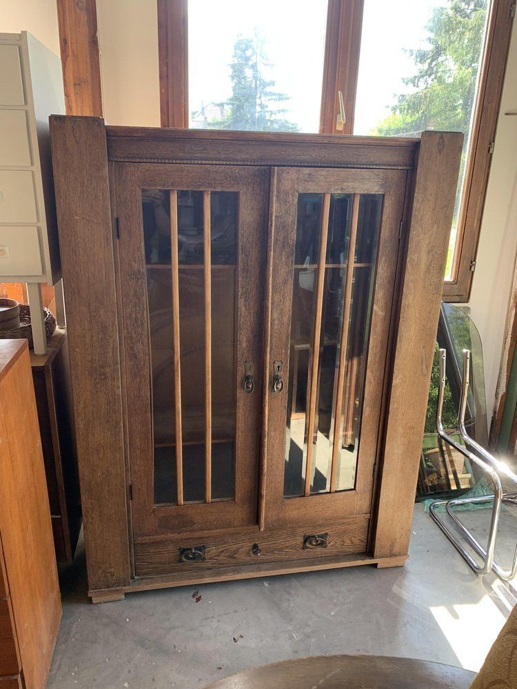 Antique Hungarian Oak Glass And Wood Cabinet photo 2771.0