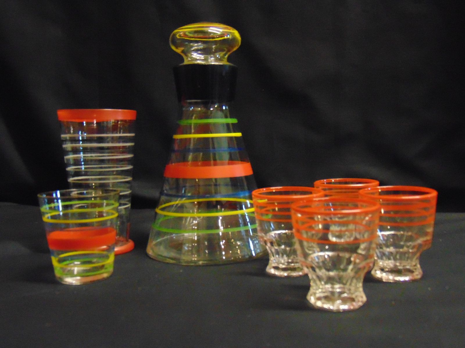 photo for sale Retro Decanter And Assortment Of Glasses Mid Century Continental