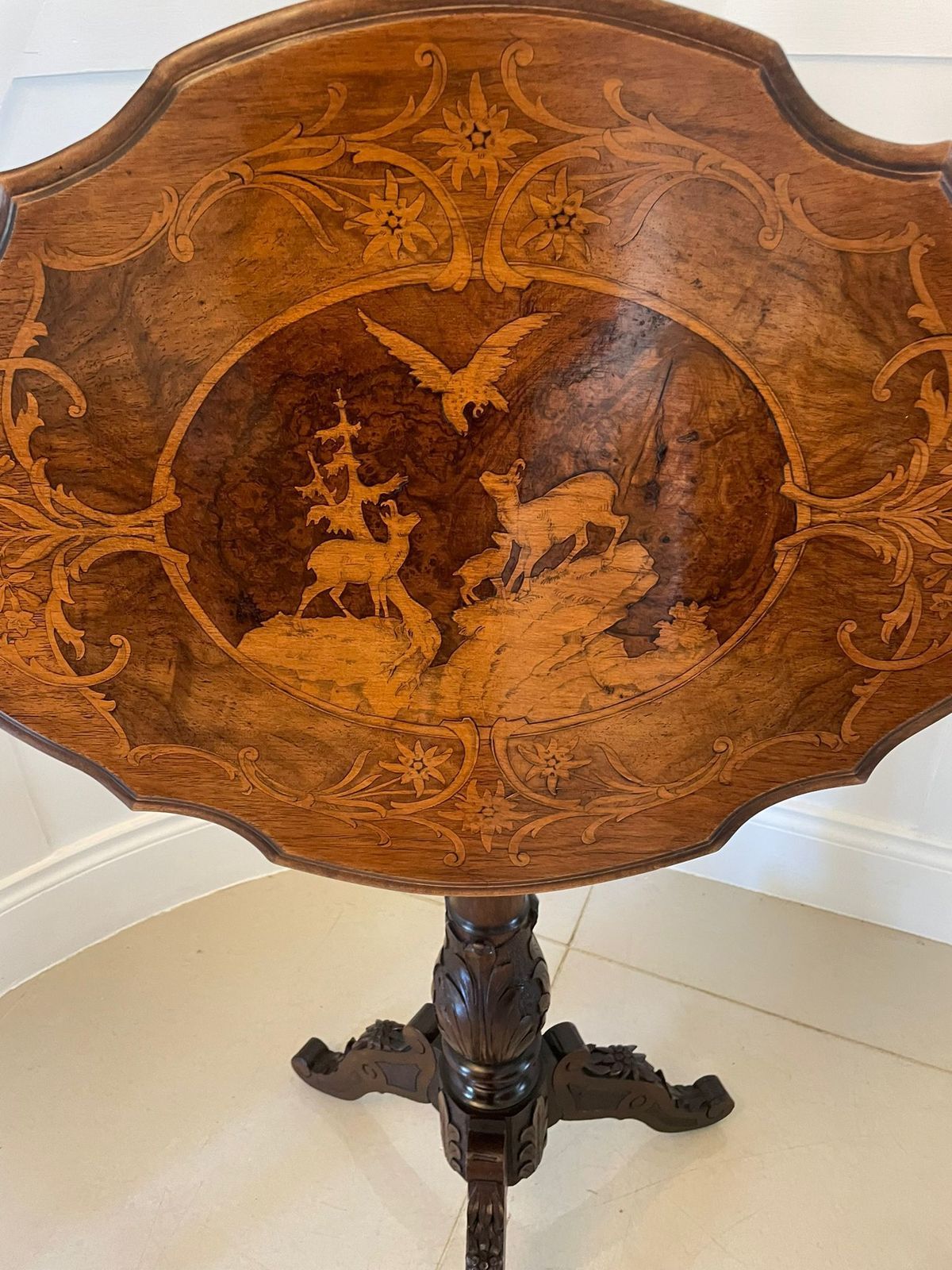 Unusual Antique Quality Marquetry Inlaid Walnut Swiss Black Forest Table photo Furniture