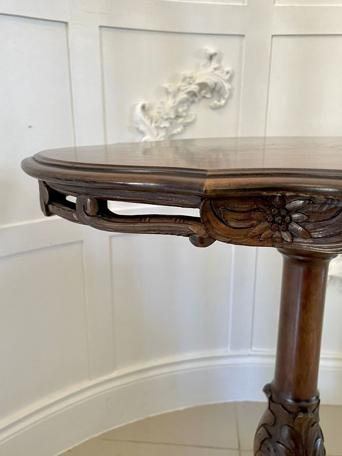 Unusual Antique Quality Marquetry Inlaid Walnut Swiss Black Forest Table photo vintage