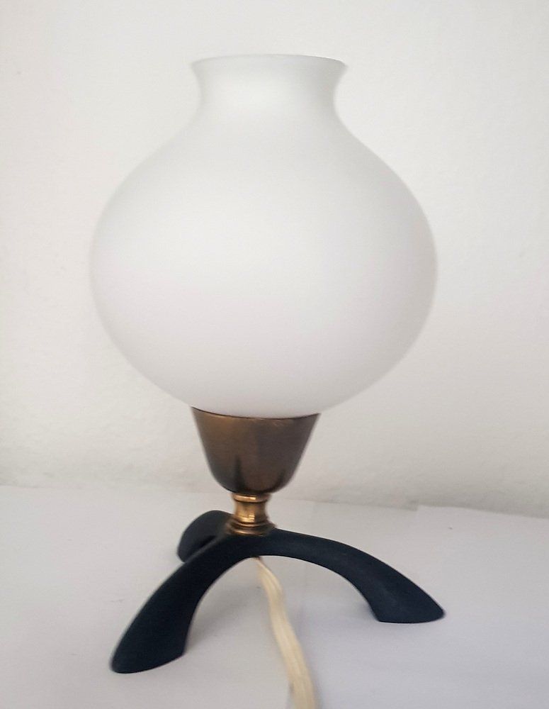 Small Black Opaline Glass Table Lamp, 1950s