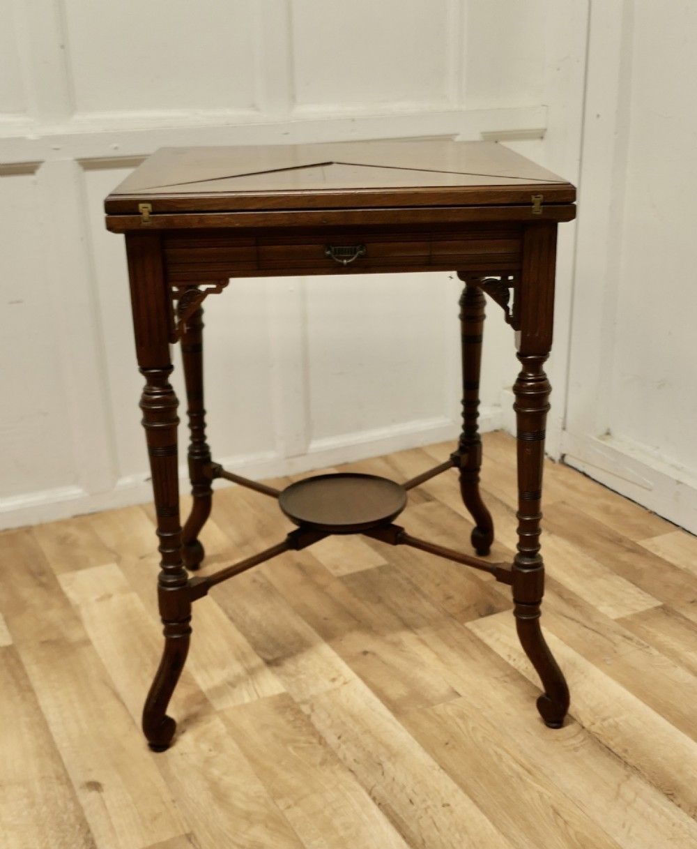 Victorian Envelope Card Table With Gaming Wells photo vintage