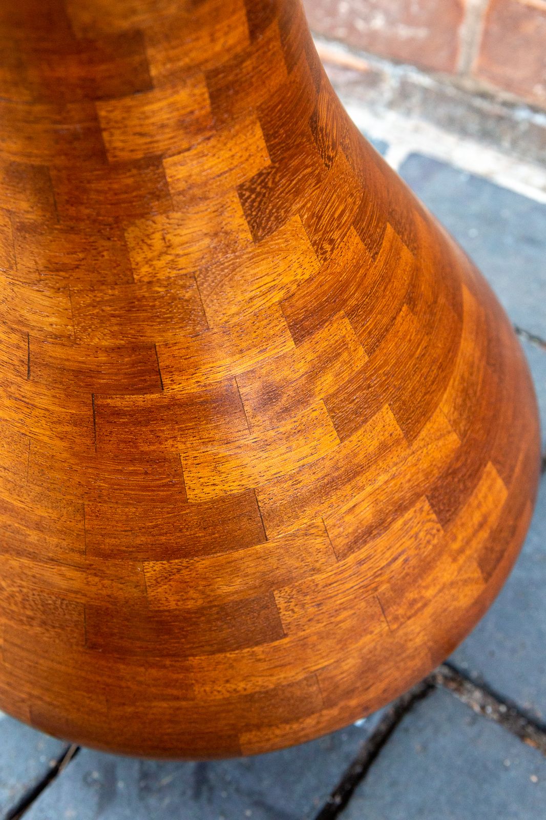 Home Decor Segmented Wooden Floor Vase Richard Haining Style Stacked Sculptural Organic Artistic Large Floor Teak Statement Mcm Trumpet photo