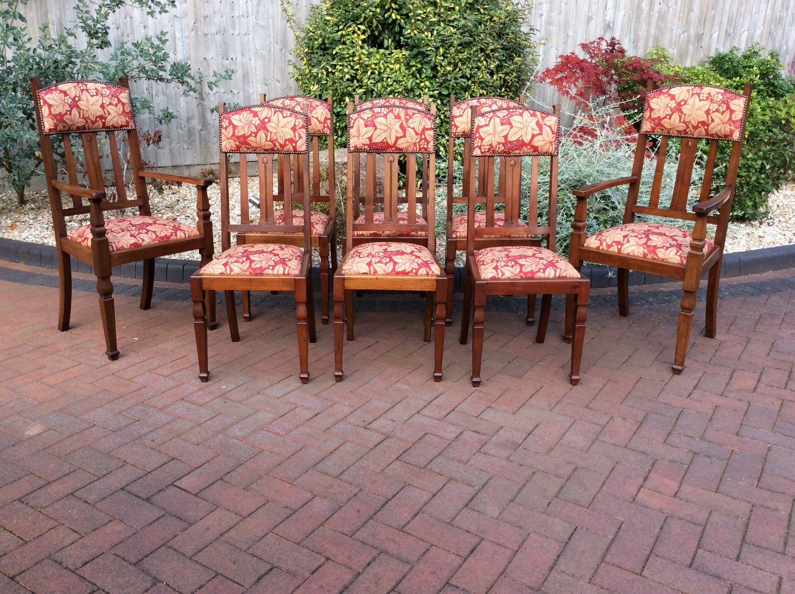 Set Of 8 Arts & Crafts Walnut Dining Room Chairs C1910 photo for sale