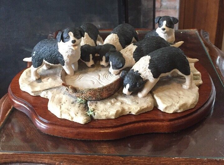 Border Fine Art Signed In Pen Ray Ayres "Pick Of The Litter" Figure Group.