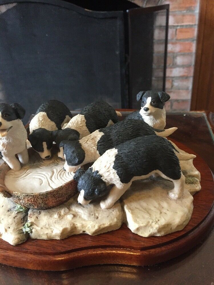 Border Fine Art Signed In Pen Ray Ayres "Pick Of The Litter" Figure Group. photo Art