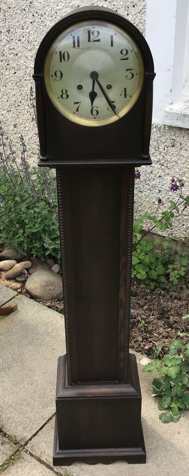 Tall Antique Dark Oak Grandmother Clock. Westminster Needs Some Attention