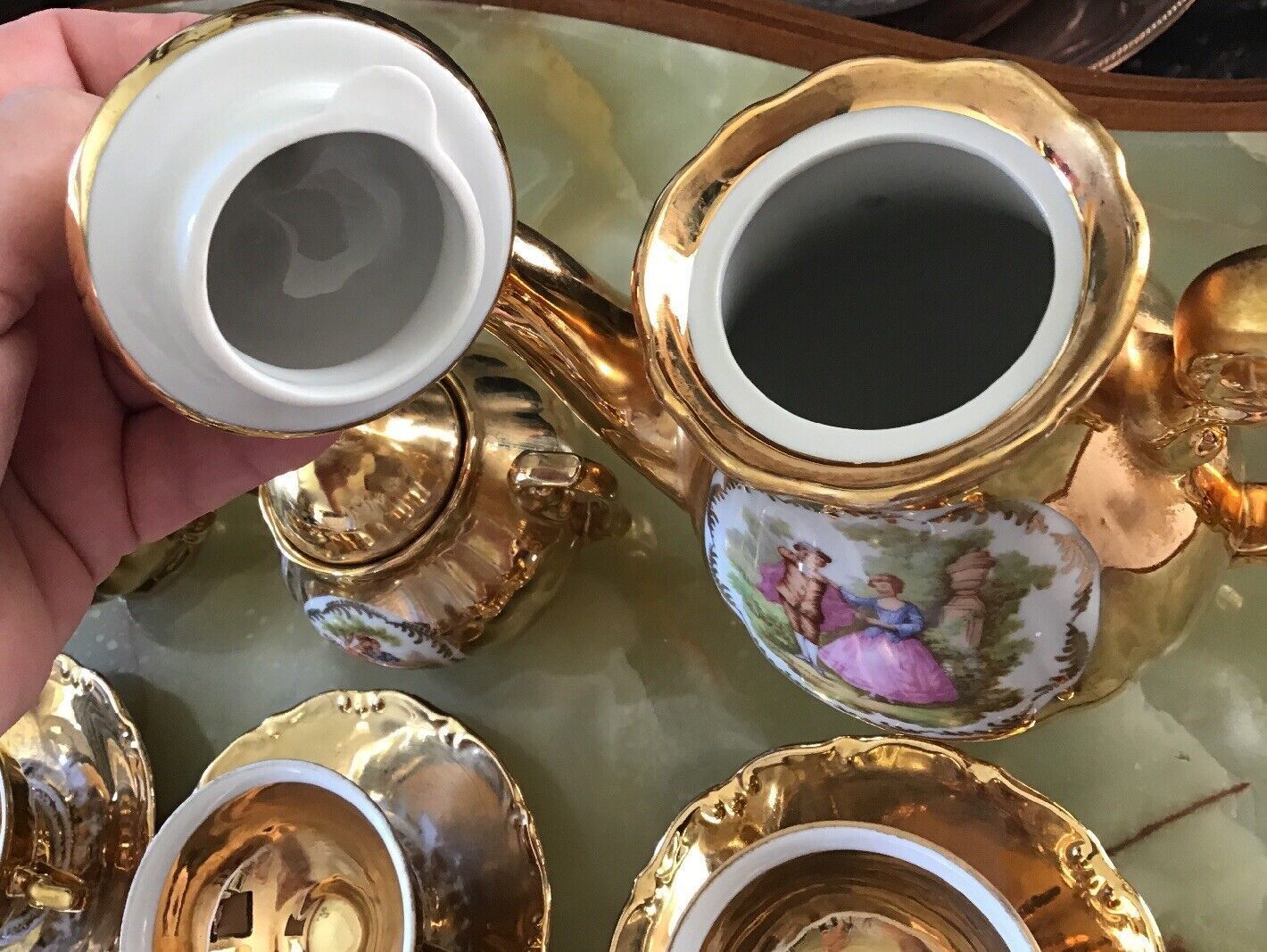 Jkw Karlsbad Gilt Lustre Crinoline Lady Tea Set. 15 Pieces. photo vintage
