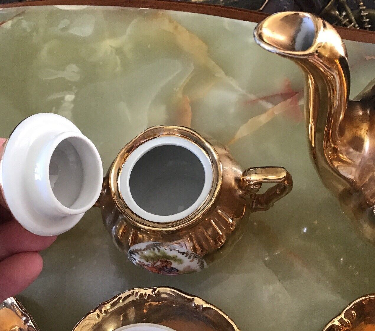 photo furniture Jkw Karlsbad Gilt Lustre Crinoline Lady Tea Set. 15 Pieces.