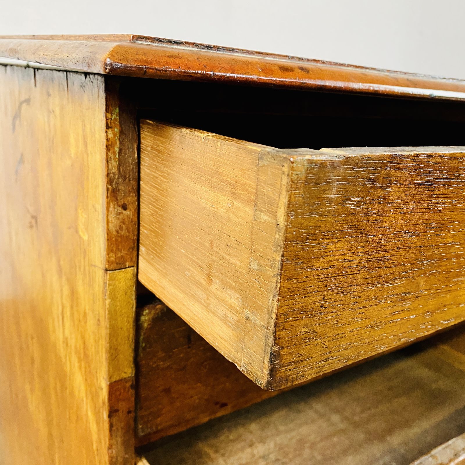 Furniture Antique Oak 5 Drawer Collectors Cabinet With Brass Handles, Early 19th Century photo