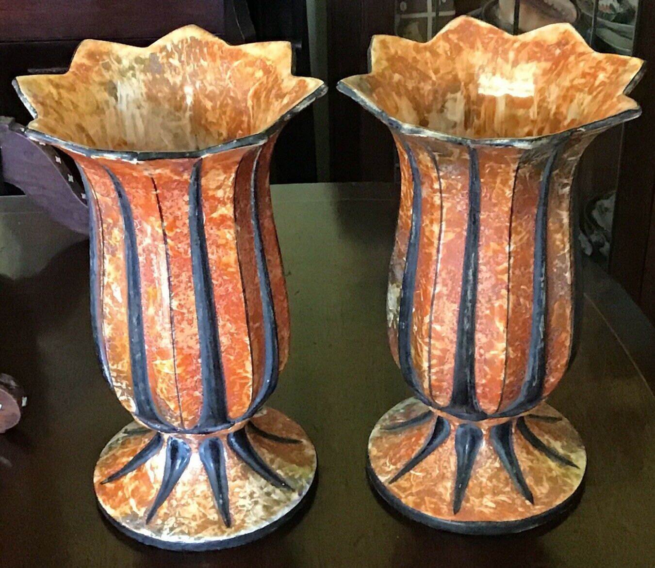 A Pair Of 10” Tall Antique Hand Painted Czeckoslackian Vases photo furniture