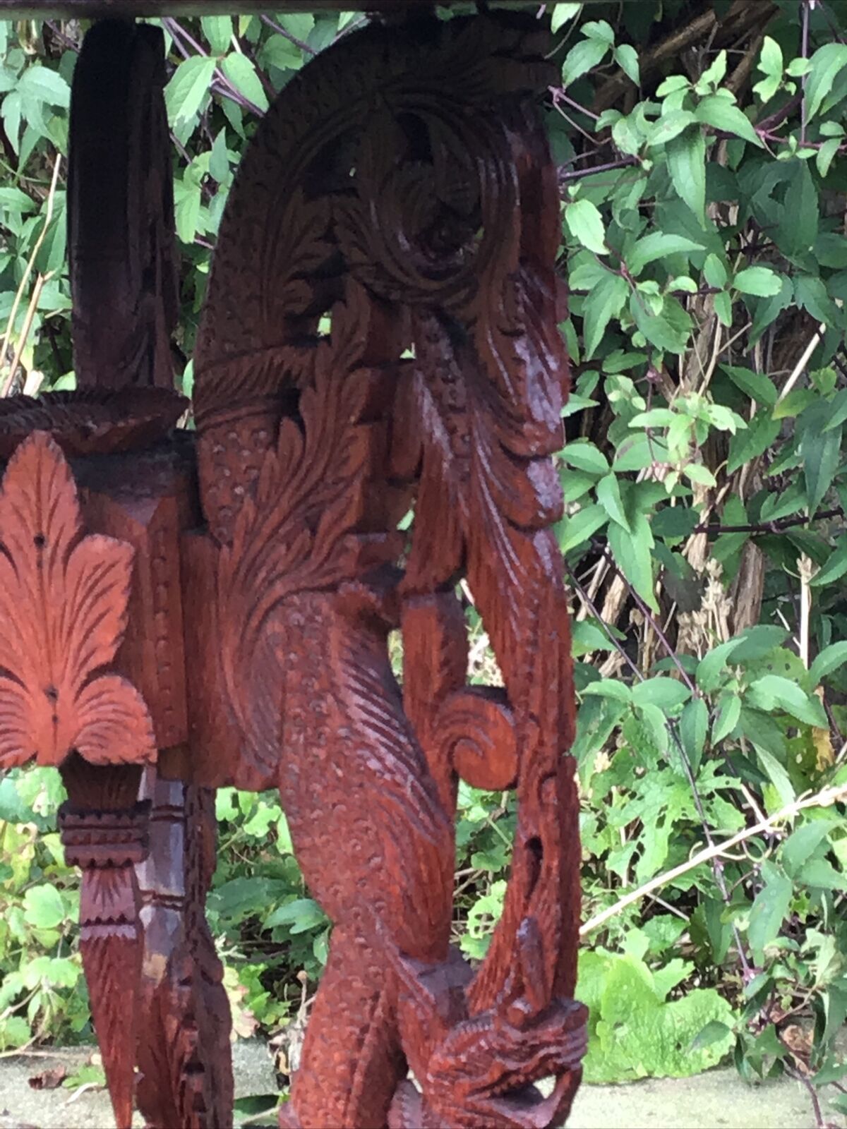 19th C. Large Intricatley Carved Burmese Teak Table On Trefoil Base photo 485.0