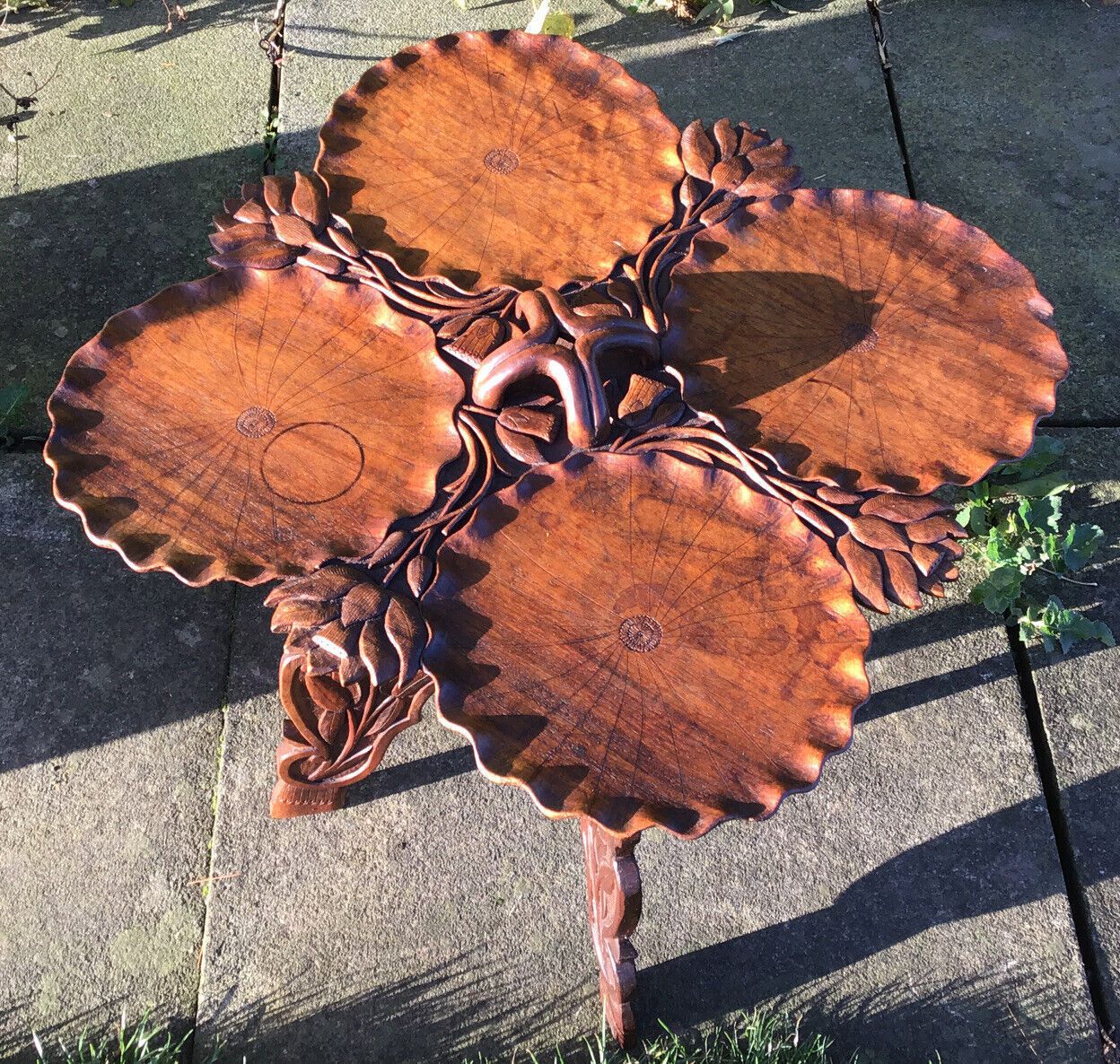 19th C. Carved Teak Chinese Tea Table In Art Nouveau Style photo furniture