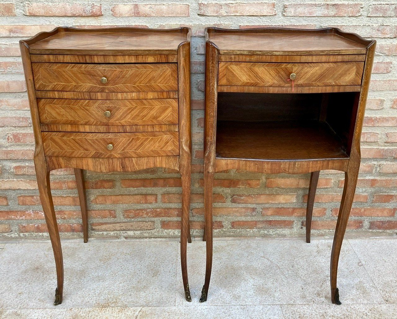 Vintage French Nightstands In Marquetry And Iron Hardware, 1940, Set Of 2 photo furniture