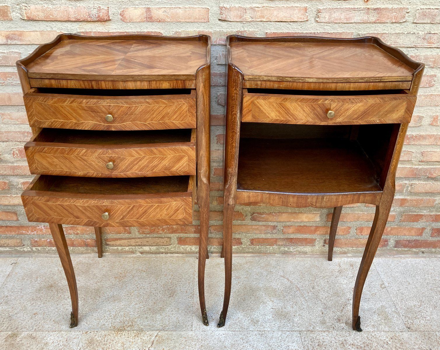 Vintage French Nightstands In Marquetry And Iron Hardware, 1940, Set Of 2 photo buy