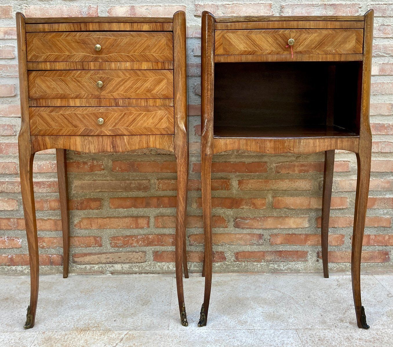 photo furniture Vintage French Nightstands In Marquetry And Iron Hardware, 1940, Set Of 2