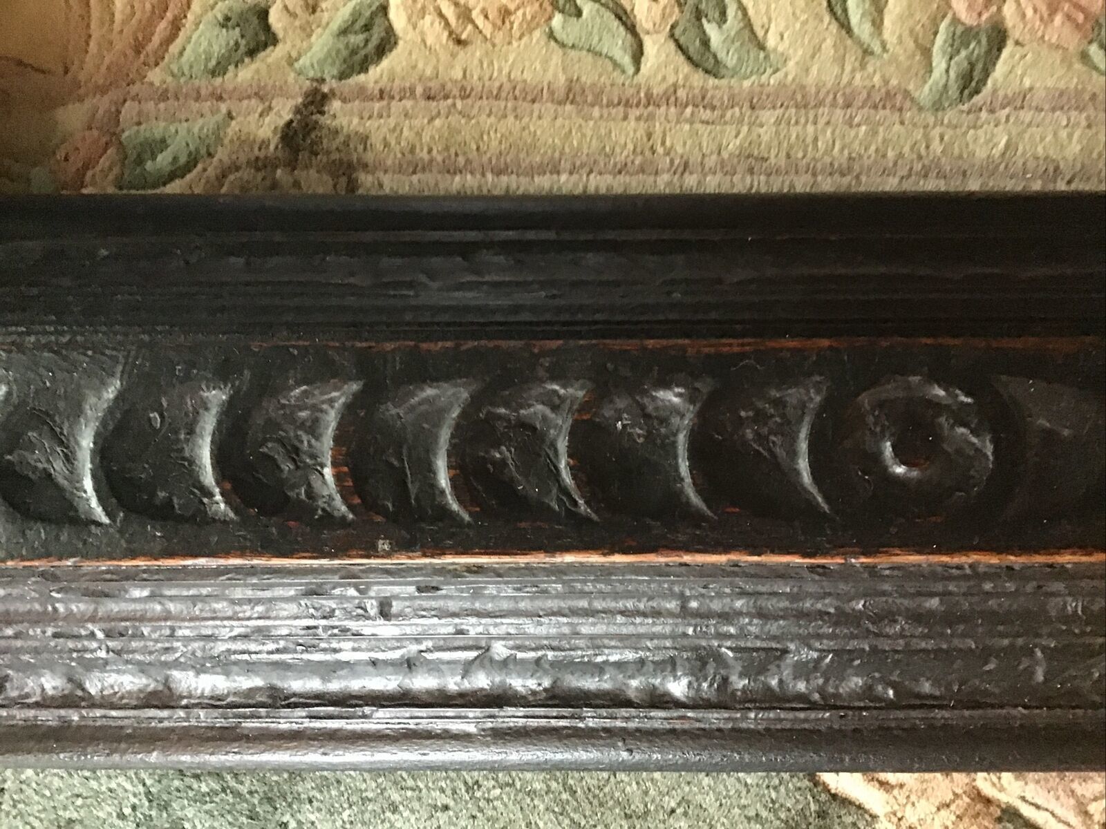Furniture Heavily Carved Oak Writing Table. Fluted Column Legs Over Dolphin Feet C.1800 photo
