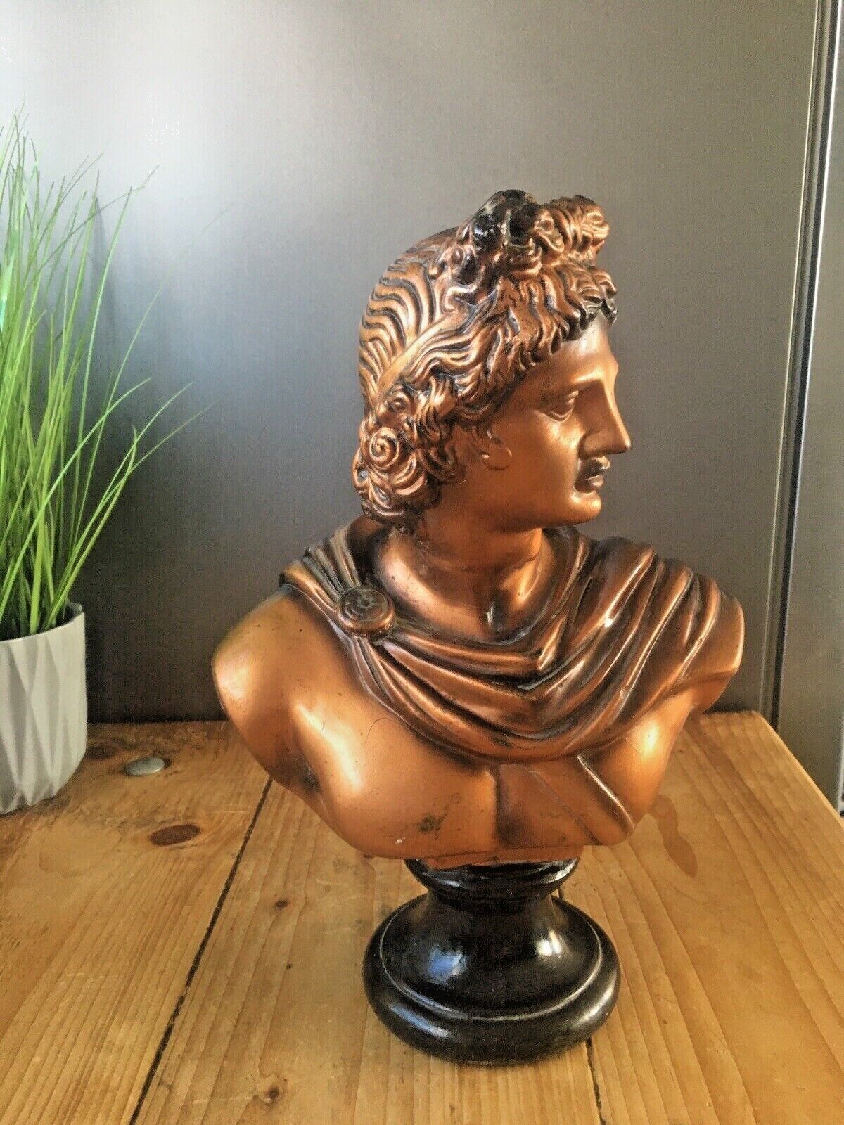 Antique Art Deco 30's Chalkware Plaster Bust Of Apollo Belvedere Greek Roman God