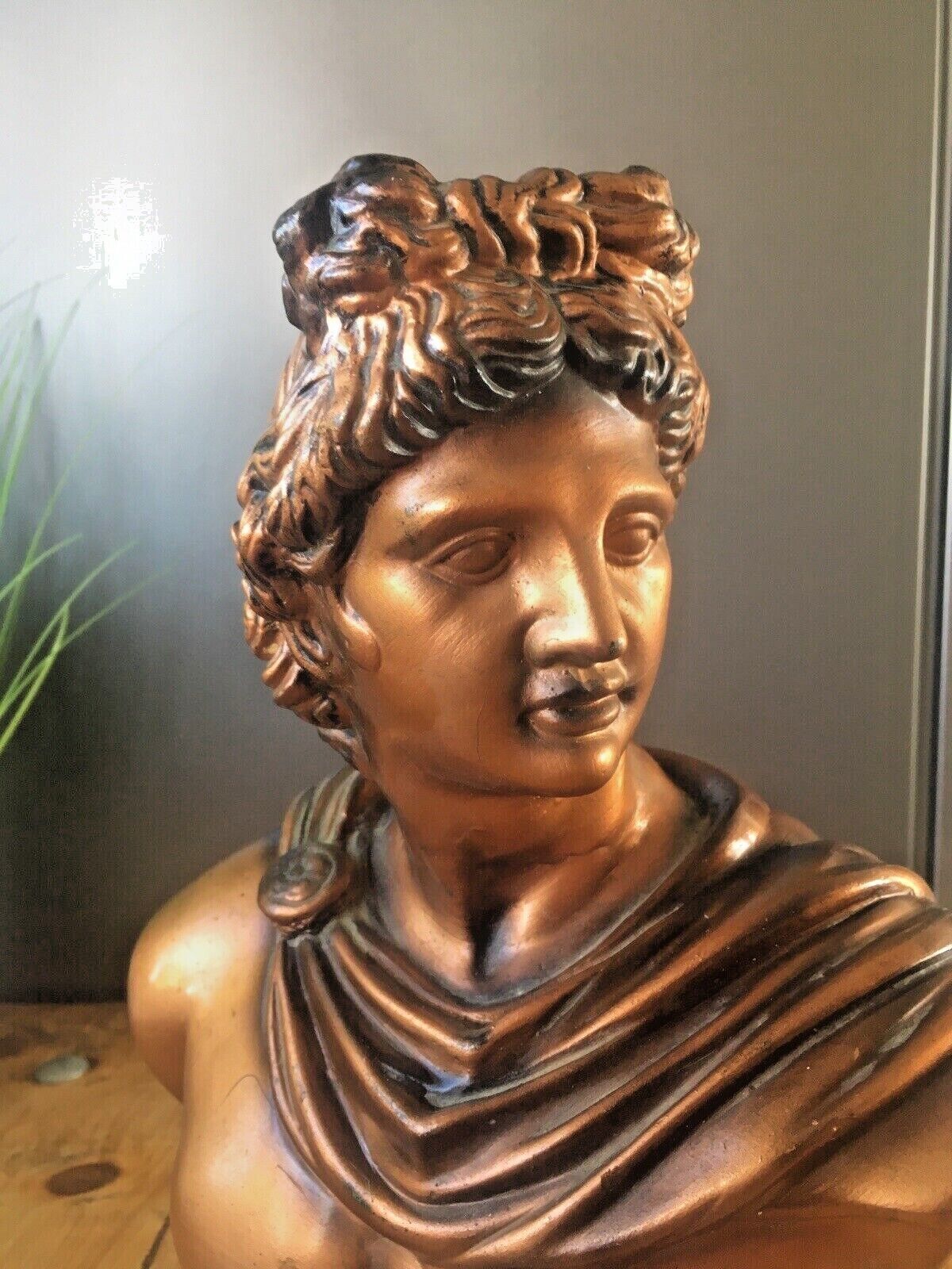 Antique Art Deco 30's Chalkware Plaster Bust Of Apollo Belvedere Greek Roman God photo Art