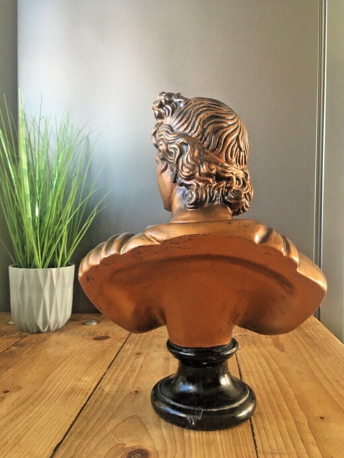 Antique Art Deco 30's Chalkware Plaster Bust Of Apollo Belvedere Greek Roman God photo vinterior