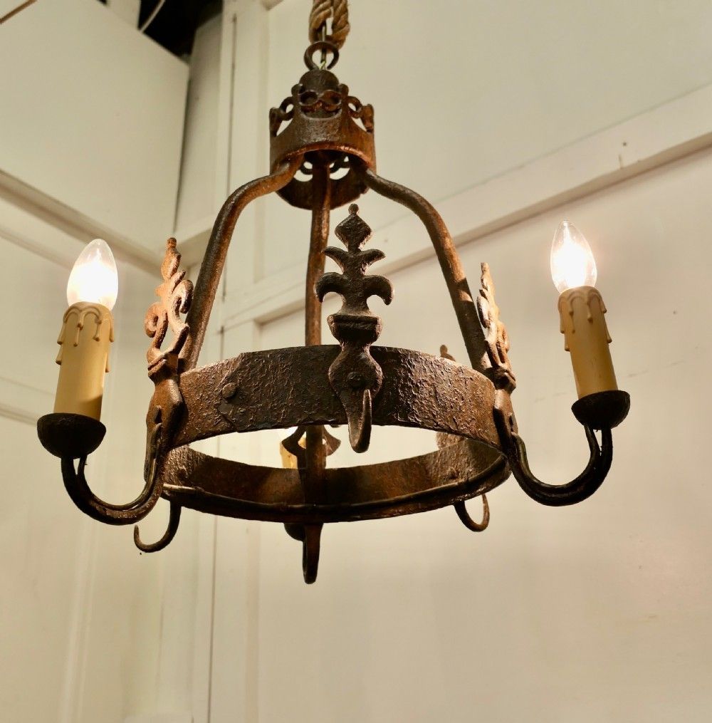 Heavy French Blacksmith Made Iron Game Hanger, Made As A Light Fitting photo 570.0