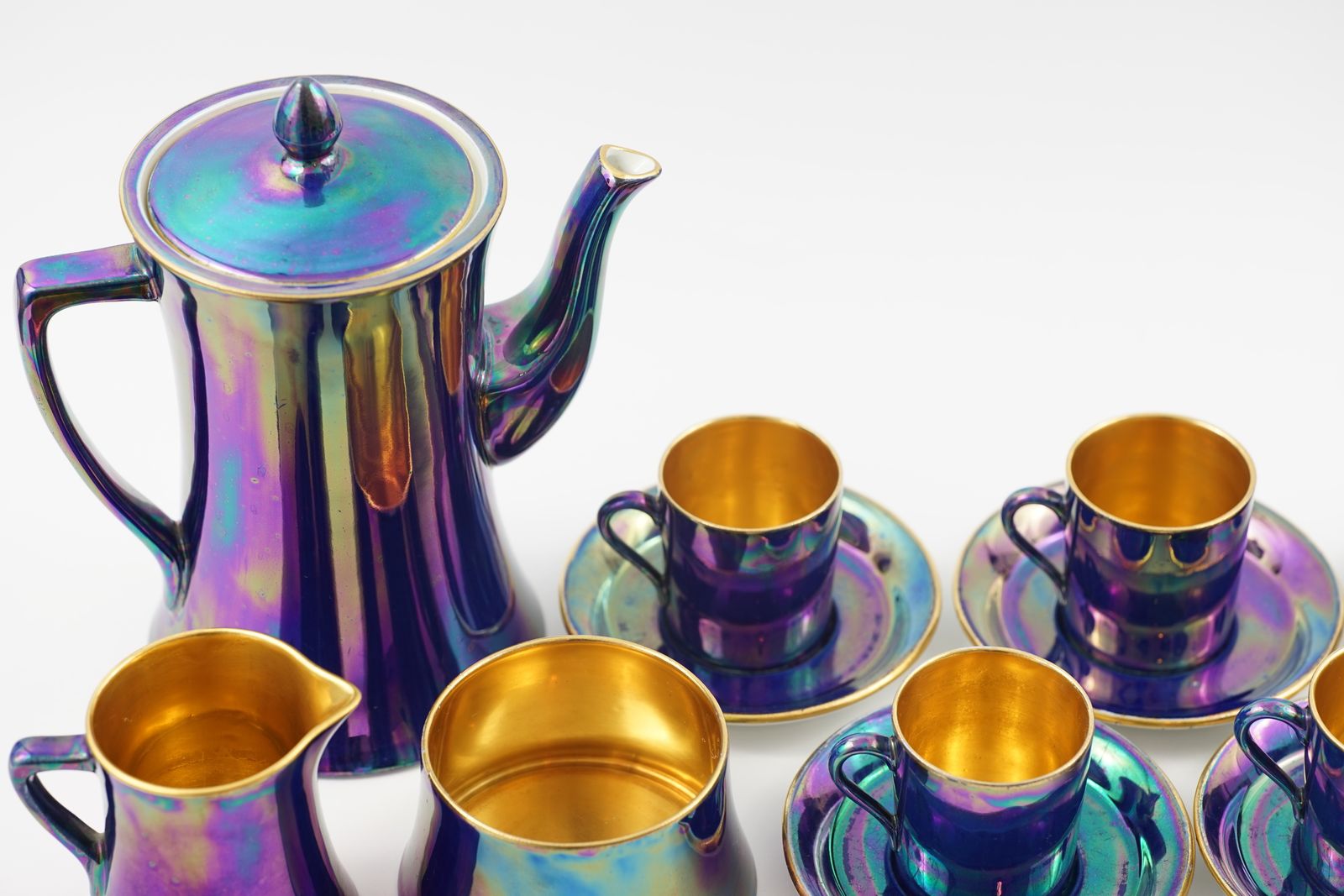 Carlton Ware Art Deco Purple Lustre Ware 15 Piece Coffee Set, 1920's photo furniture