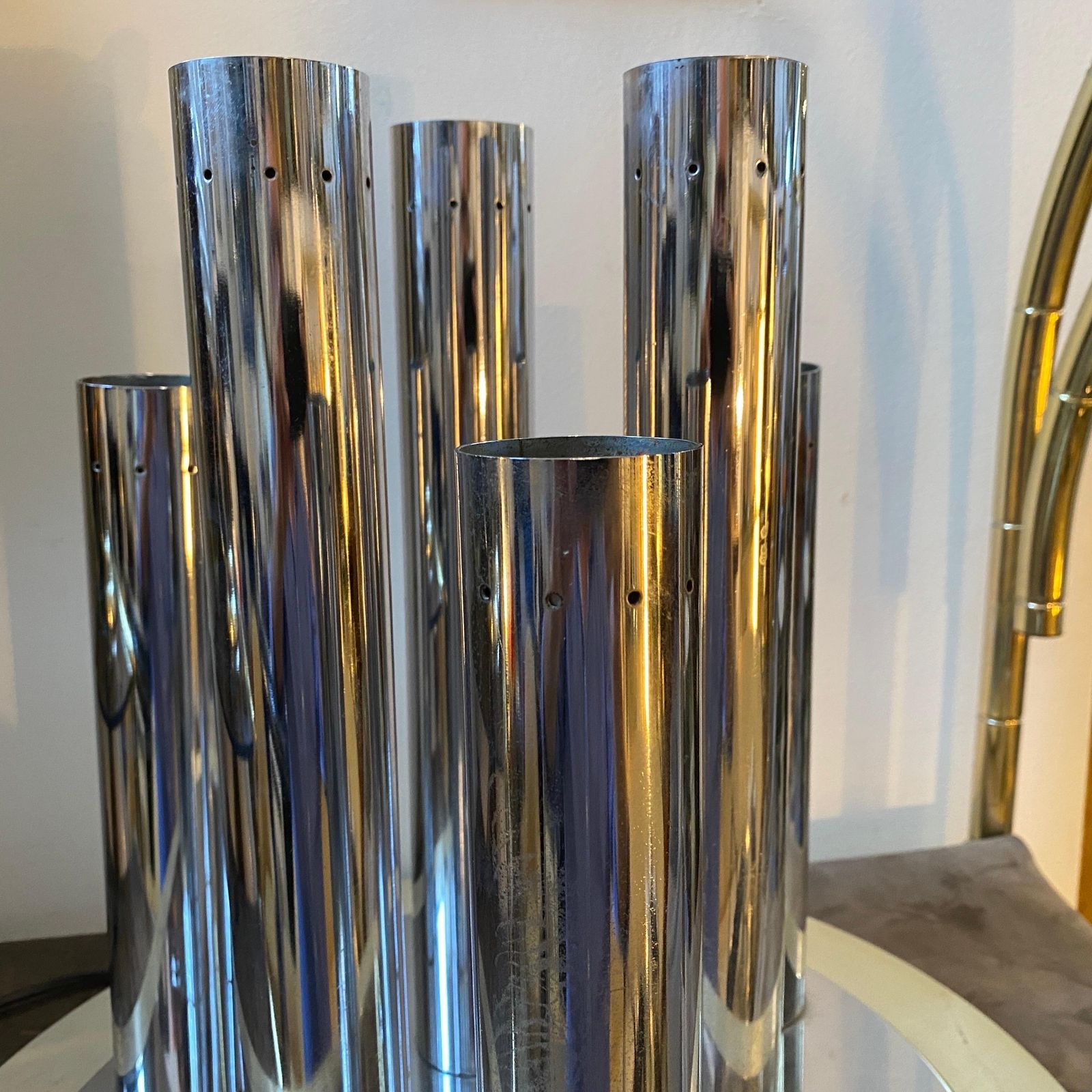 1970s Space Age Steel And Aluminum Italian Table Lamp By Reggiani photo buy