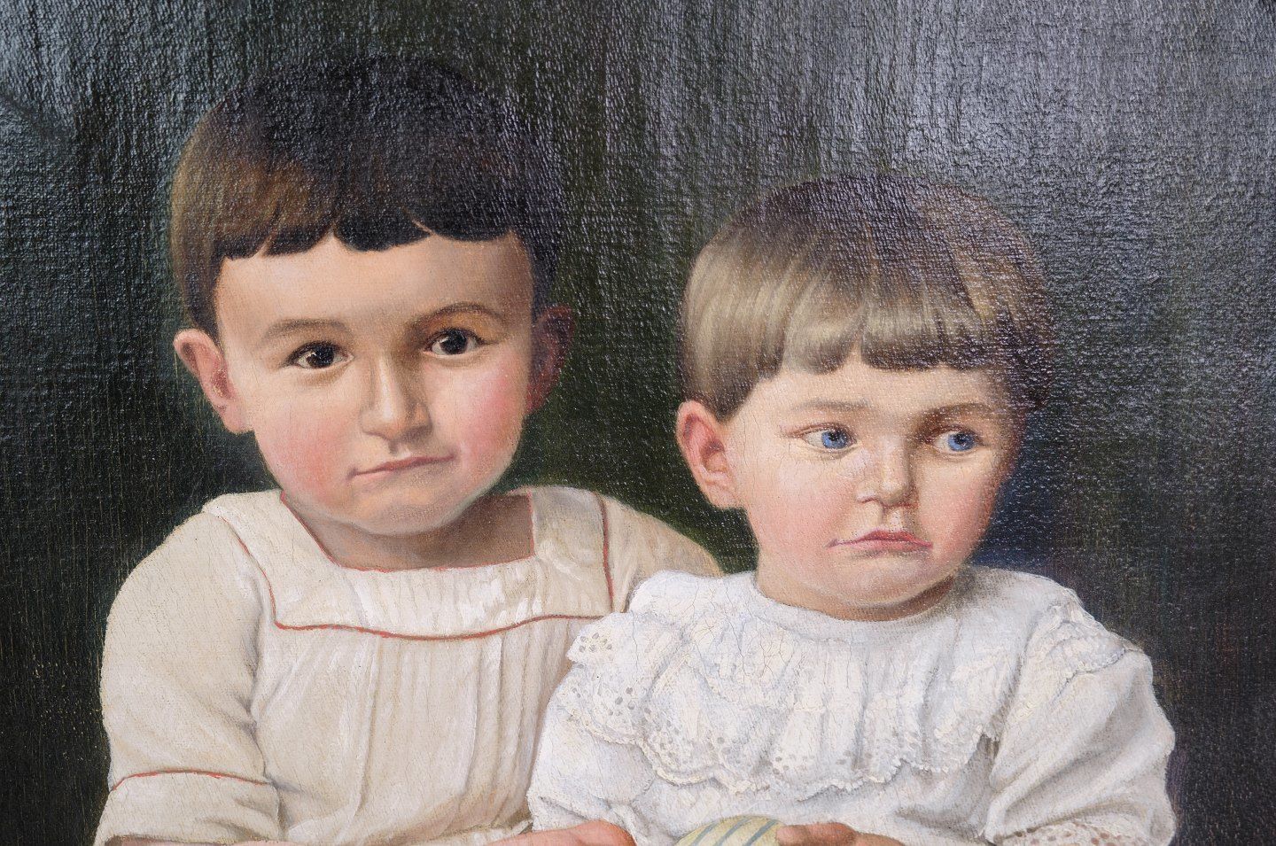 Oil Painting, Canvas, Motif Of Two Children, 1860s photo furniture