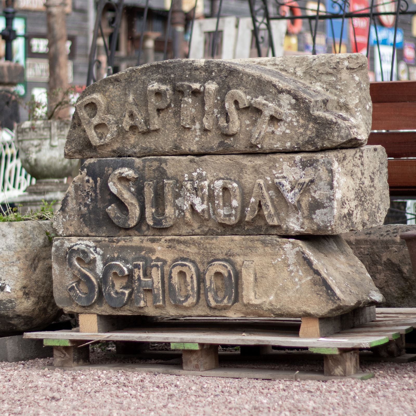 Reclaimed Carved Buff Sandstone Baptist Sunday School Sign Frieze Architectural Salvage photo Garden Decor