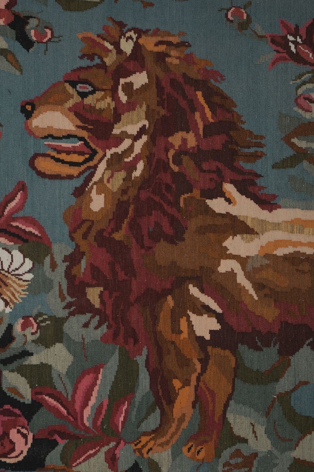 1970s Vintage Double Lion Motif Kilim Rug 6'9'' X 16'11'' photo Textiles