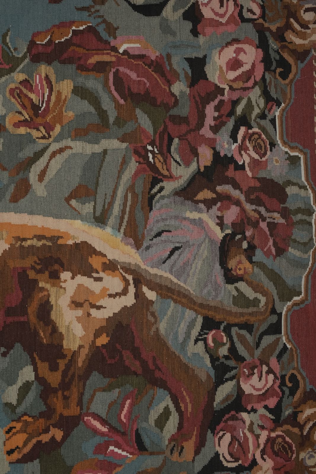 1970s Vintage Double Lion Motif Kilim Rug 6'9'' X 16'11'' photo vintage